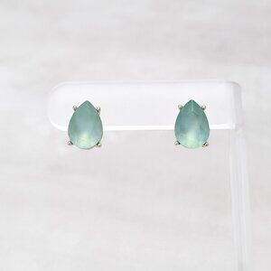 Frosted Aqua Marine Tone Faced Teardrop Shape Gem Stud Earrings